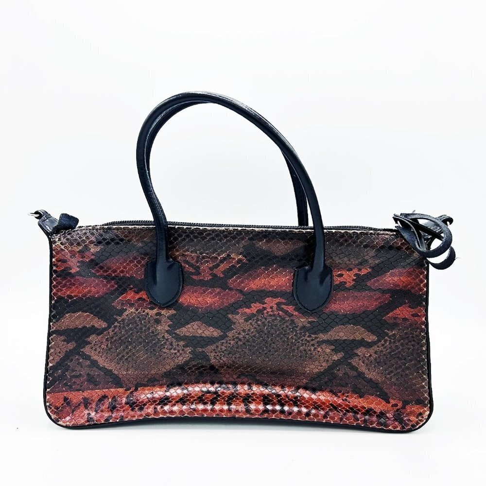 GORGEOUS BARBARA MILANO BROWN SNAKESKIN BLACK LEATHER PURSE!